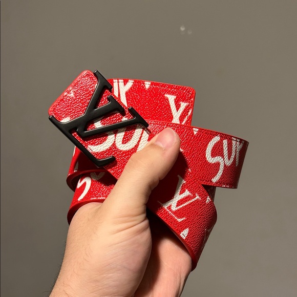LV x Supreme Belt - Red & White with Black Buckle